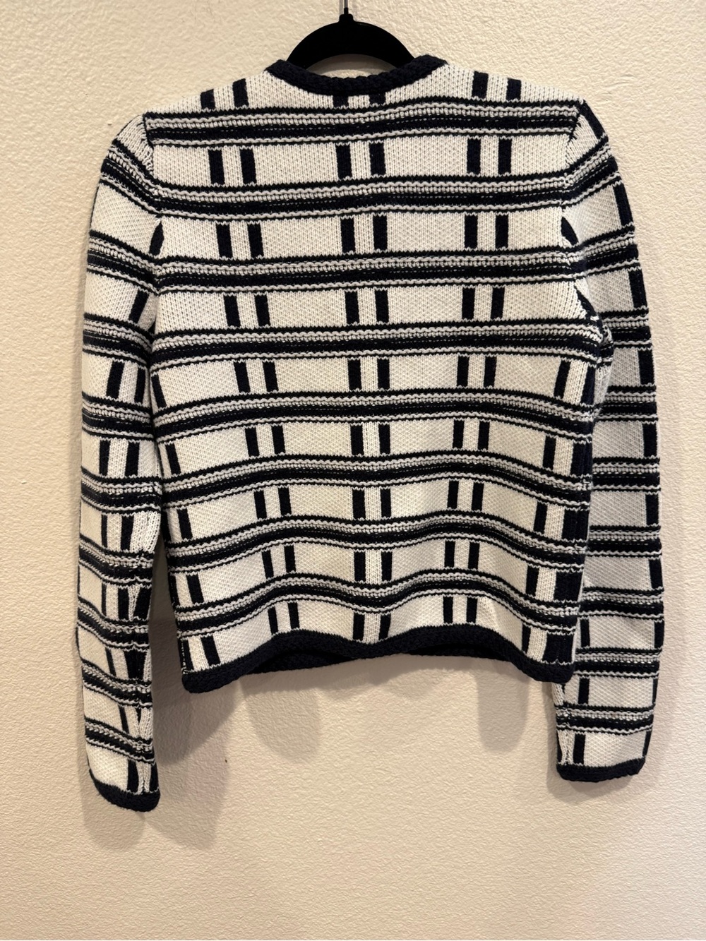 ANN TAYLOR Striped Knit  Cardigan Sweater Size S Gold Buttons White and Blue - Picture 4 of 9